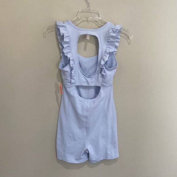 NEW Free People FP Movement Ruffle Me Up Shortsie Romper Halogen Blue XS - Picture 4 of 13
